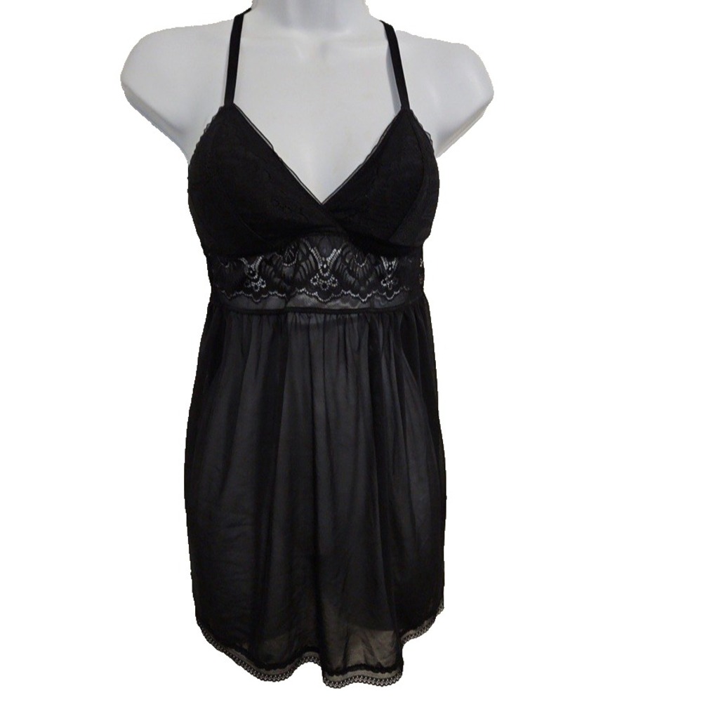 Auden Women Black‎ Lace V-Neck Babydoll Mesh Chemise Whimsigoth Fairy Small